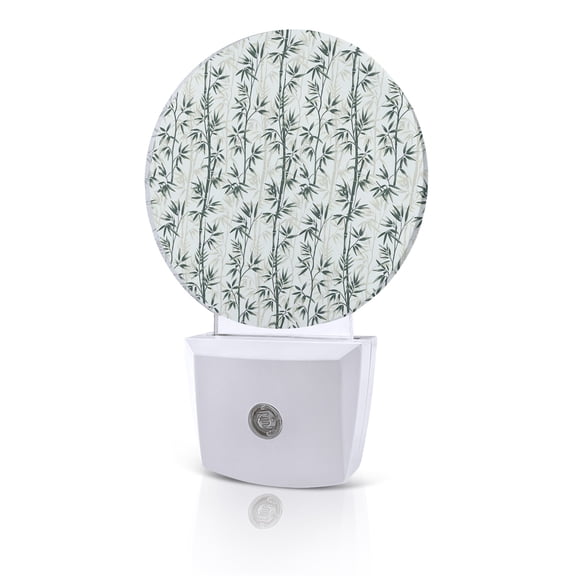 Night Lights Auto Sensor Sage Green Leaves Night Light Leaf Branch Plant Chinese Style Round Lamp Plug-in LED Nightlights Dusk to Dawn for Living Room Bedroom Bathroom Hallway Home Wall Decor
