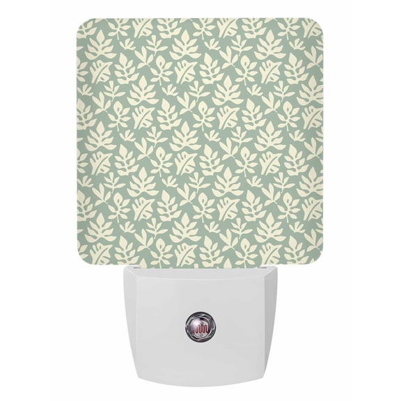 Night Lights Auto Sensor Sage Green Leaves Plug-in LED Nightlights Lamp Dusk to Dawn for Living Room, Bedroom, Bathroom, Hallway, Stairways Home Wall Decor, Abstract Leaf Plant Night Light