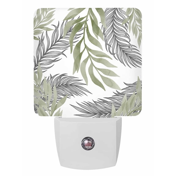 Night Lights Auto Sensor Sage Green Leaves Plug-in LED Nightlights Lamp Dusk to Dawn for Living Room, Bedroom, Bathroom, Hallway, Stairways Home Wall Decor, Leaf Branches Lines Night Light