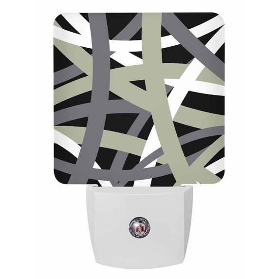 Night Lights Auto Sensor Sage Green Stripes Plug-in LED Nightlights Lamp Dusk to Dawn for Living Room, Bedroom, Bathroom, Hallway, Stairways Home Wall Decor, Black Grey Lines Art Night Light