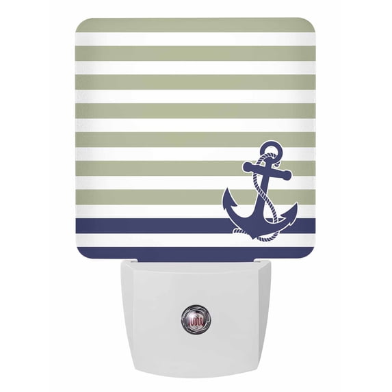 Night Lights Auto Sensor Sage Green Stripes Plug-in LED Nightlights Lamp Dusk to Dawn for Living Room, Bedroom, Bathroom, Hallway, Stairways Home Wall Decor, Navy Blue Nautical Anchor Night Light