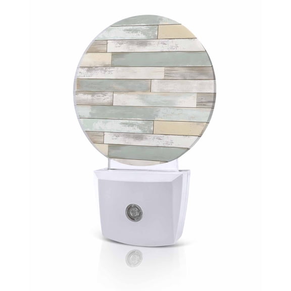 Night Lights Auto Sensor Sage Green Wood Grain Night Light Rustic Retro Wooden Round Lamp Plug-in LED Nightlights Dusk to Dawn for Living Room Bedroom Bathroom Hallway Home Wall Decor