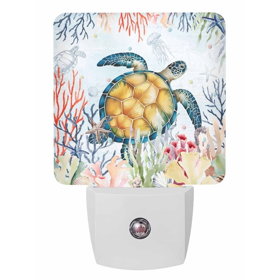 Night Lights Auto Sensor Sea Turtle Plug-in LED Nightlights Lamp Dusk to Dawn for Living Room, Bedroom, Bathroom, Stairways Wall Decor, Ocean Marine Life Starfish Jellyfish Coral Seaweed Night Light