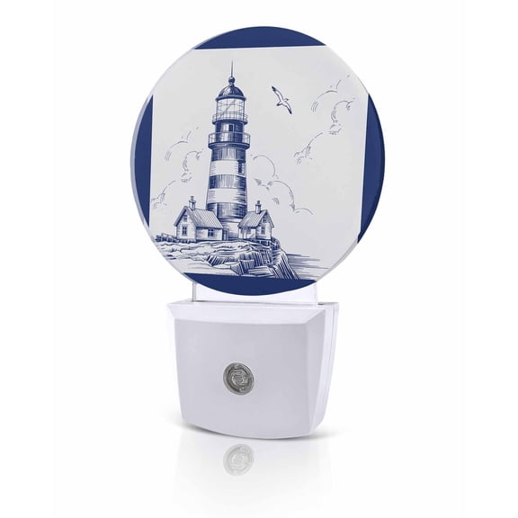 Night Lights Auto Sensor Seagull Lighthouse Night Light Blue Ocean Navigation Round Lamp Plug-in LED Nightlights Dusk to Dawn for Living Room Bedroom Bathroom Hallway Home Wall Decor