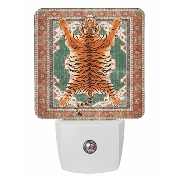 Night Lights Auto Sensor Striking Tiger Plug-in LED Nightlights Lamp Dusk to Dawn for Living Room, Bedroom, Bathroom, Hallway, Stairways Wall Decor, Green Bohemian Flower Animal Print Night Light
