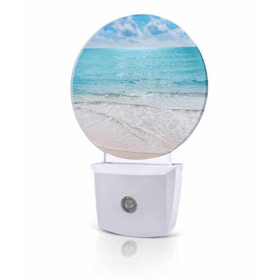 Night Lights Auto Sensor Summer Beach Waves Night Light Ocean Blue Sky Round Lamp Plug-in LED Nightlights Dusk to Dawn for Living Room Bedroom Bathroom Hallway Home Wall Decor