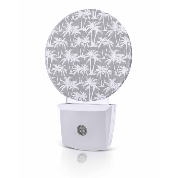 Night Lights Auto Sensor Summer Palm Tree Night Light Grey Tropical Leaves Plant Round Lamp Plug-in LED Nightlights Dusk to Dawn for Living Room Bedroom Bathroom Hallway Home Wall Decor
