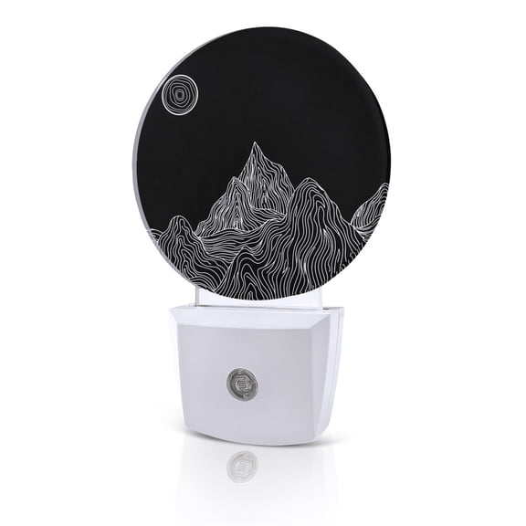 Night Lights Auto Sensor Sun Mountains Night Light Black Abstract Lines Landscapes Round Lamp Plug-in LED Nightlights Dusk to Dawn for Living Room Bedroom Bathroom Hallway Home Wall Decor