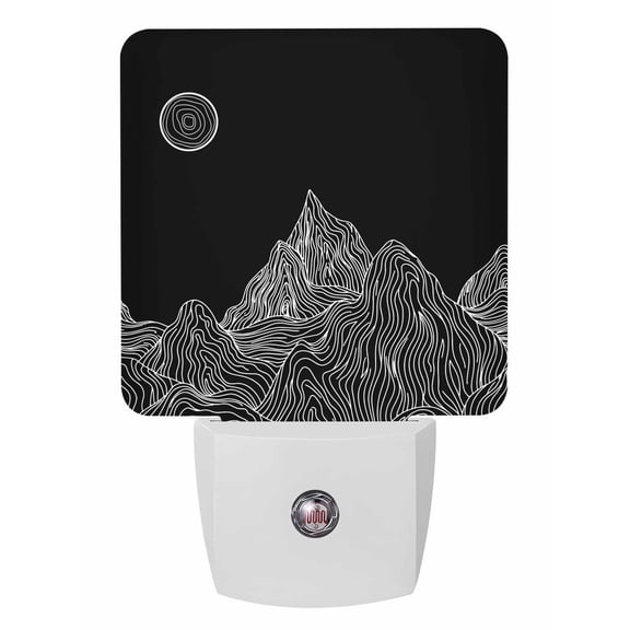 Night Lights Auto Sensor Sun Mountains Plug-in LED Nightlights Lamp Dusk to Dawn for Living Room, Bedroom, Bathroom, Hallway, Stairways Home Wall Decor, Black Abstract Lines Landscapes Night Light