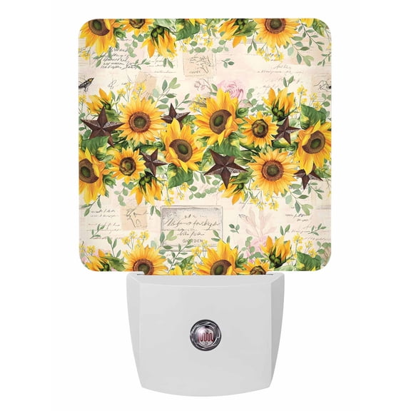 Night Lights Auto Sensor Sunflower Plug-in LED Nightlights Lamp Dusk to Dawn for Living Room, Bedroom, Bathroom, Hallway, Stairways Home Wall Decor, Texas Star Vintage Night Light