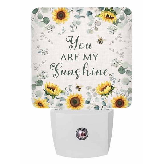 Night Lights Auto Sensor Sunflower Sunshine Plug-in LED Nightlights Lamp Dusk to Dawn for Living Room, Bedroom, Bathroom, Stairways Wall Decor, Bee Floral Eucalyptus Leaves Linen Night Light