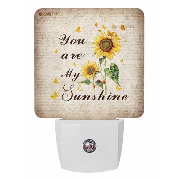 Night Lights Auto Sensor Sunflowers Plug-in LED Nightlights Lamp Dusk to Dawn for Living Room, Bedroom, Bathroom, Hallway, Stairways Home Wall Decor, Retro Butterfly You Are My Sunshine Night Light