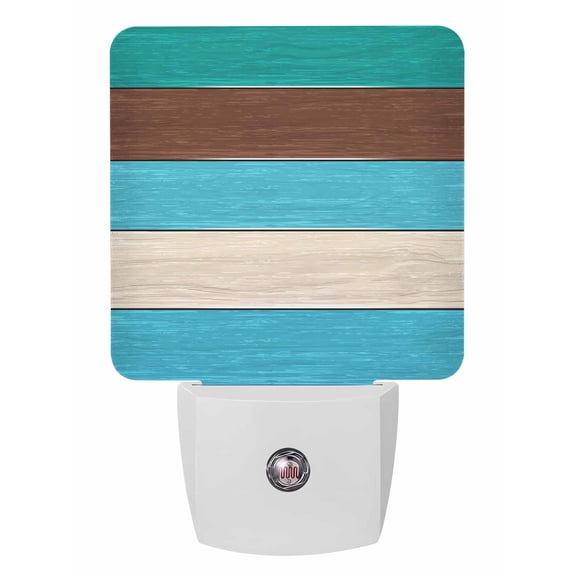 Night Lights Auto Sensor Teal Blue Brown Wood Grain Plug-in LED Nightlights Lamp Dusk to Dawn for Living Room, Bedroom, Bathroom, Hallway, Stairways Wall Decor, Farm Barn Wooden Stripes Night Light