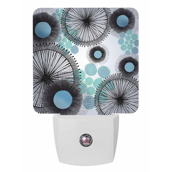 Night Lights Auto Sensor Teal Blue Dots Plug-in LED Nightlights Lamp Dusk to Dawn for Living Room, Bedroom, Bathroom, Hallway, Stairways Home Wall Decor, Bohemian Circle Lines Night Light