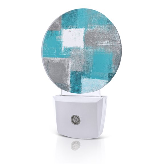 Night Lights Auto Sensor Teal Blue Oil Painting Night Light Abstract Graffiti Art Round Lamp Plug-in LED Nightlights Dusk to Dawn for Living Room Bedroom Bathroom Hallway Home Wall Decor