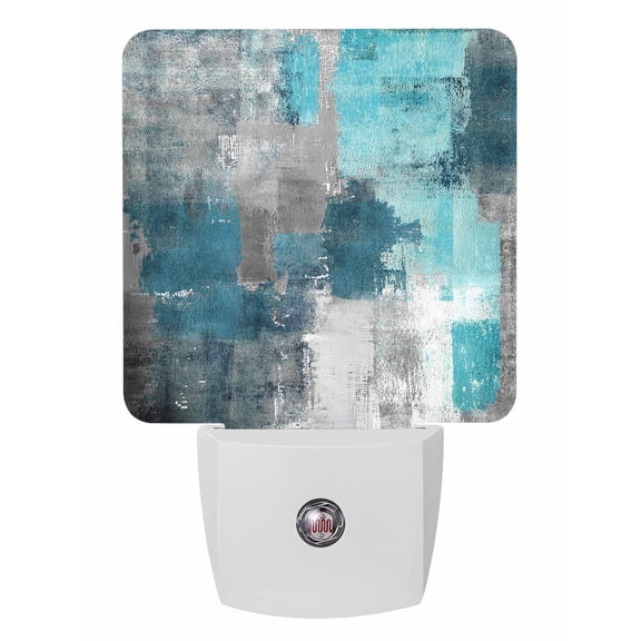 Night Lights Auto Sensor Teal Gray Block Plug-in LED Nightlights Lamp Dusk to Dawn for Living Room, Bedroom, Bathroom, Hallway, Stairways Home Wall Decor, Abstract Art Night Light