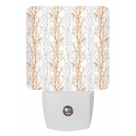 Night Lights Auto Sensor Tree Branch Plug-in LED Nightlights Lamp Dusk to Dawn for Living Room, Bedroom, Bathroom, Hallway, Stairways Home Wall Decor, Botanical Orange Grey Night Light
