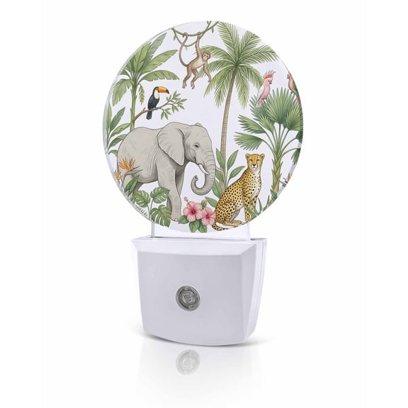 Night Lights Auto Sensor Tropical Palm Tree Night Light Forest Animal Elephant Giraffe Round Lamp Plug-in LED Nightlights Dusk to Dawn for Living Room Bedroom Bathroom Hallway Home Wall Decor