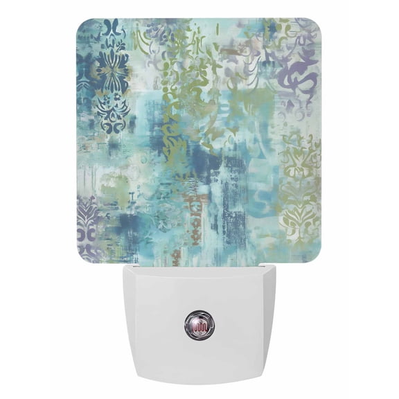 Night Lights Auto Sensor Turquoise Boho Plug-in LED Nightlights Lamp Dusk to Dawn for Living Room, Bedroom, Bathroom, Hallway, Stairways Home Wall Decor, Abstract Bohemian Ethnic Texture Night Light