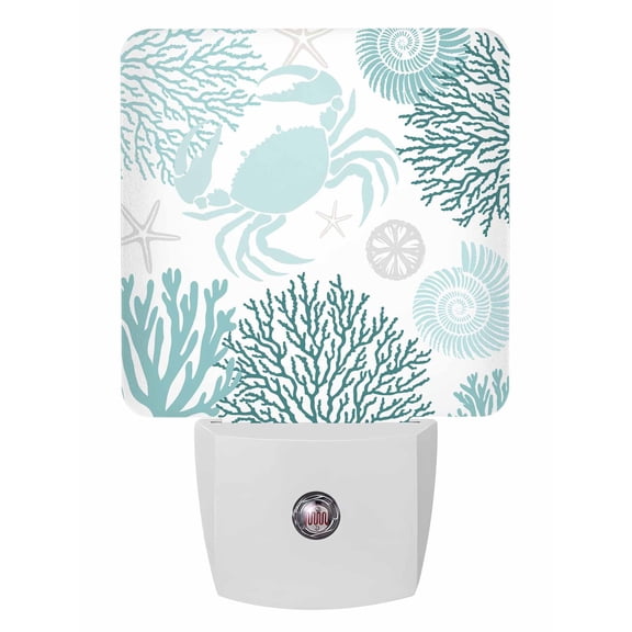 Night Lights Auto Sensor Turquoise Crab Plug-in LED Nightlights Lamp Dusk to Dawn for Living Room, Bedroom, Bathroom, Hallway, Stairways Home Wall Decor, Coral Starfish Shell Night Light