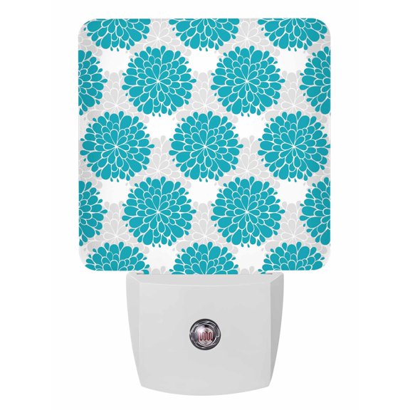 Night Lights Auto Sensor Turquoise Dahlia Flowers Plug-in LED Nightlights Lamp Dusk to Dawn for Living Room, Bedroom, Bathroom, Hallway, Stairways Home Wall Decor, Grey Floral Night Light