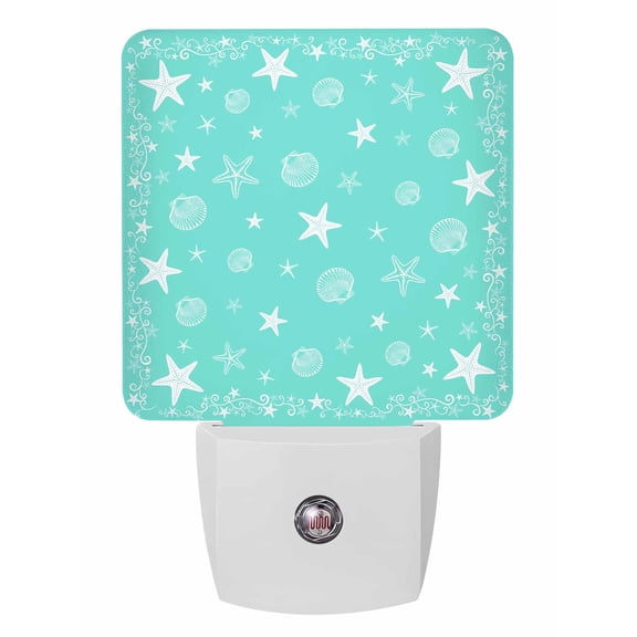 Night Lights Auto Sensor Turquoise Starfish Shell Plug-in LED Nightlights Lamp Dusk to Dawn for Living Room, Bedroom, Bathroom, Hallway, Stairways Home Wall Decor, Coastal Star Ocean Night Light