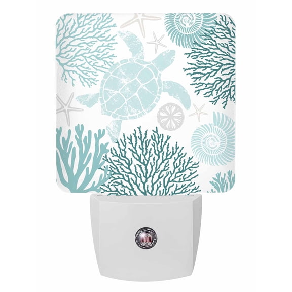 Night Lights Auto Sensor Turquoise Turtle Plug-in LED Nightlights Lamp Dusk to Dawn for Living Room, Bedroom, Bathroom, Hallway, Stairways Home Wall Decor, Ocean Coral Starfish Shell Night Light
