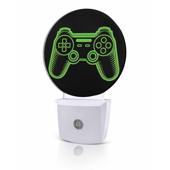 Night Lights Auto Sensor Video Games Controller Night Light Black Green Gaming Console Round Lamp Plug-in LED Nightlights Dusk to Dawn for Living Room Bedroom Bathroom Hallway Home Wall Decor