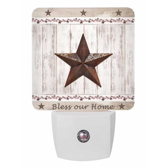 Night Lights Auto Sensor Vintage Barn Stars Wood Grain Plug-in LED Nightlights Lamp Dusk to Dawn for Living Room, Bedroom, Bathroom, Hallway, Stairways Home Wall Decor, Farmhouse Berry Night Light