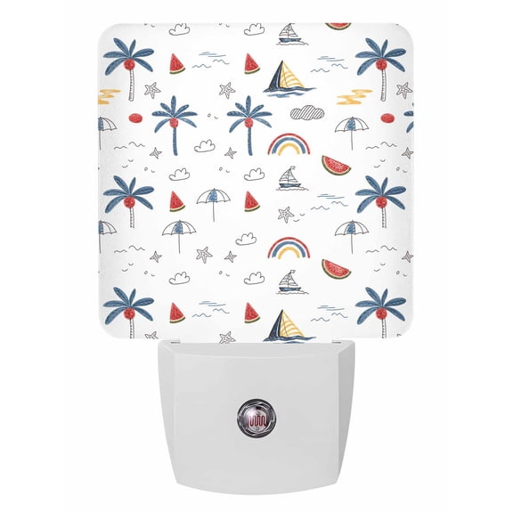 Night Lights Auto Sensor Watermelon Palm Trees Plug-in LED Nightlights Lamp Dusk to Dawn for Living Room, Bedroom, Bathroom, Hallway, Stairways Home Wall Decor, Tropical Plant Cloud Night Light