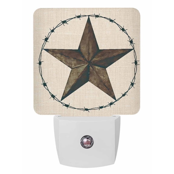 Night Lights Auto Sensor Western Texas Star Barn Plug-in LED Nightlights Lamp Dusk to Dawn for Living Room, Bedroom, Bathroom, Hallway, Stairways Home Wall Decor, Rustic Retro Linen Night Light