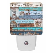 Night Lights Auto Sensor Western Texas Star Wood Plug-in LED Nightlights Lamp Dusk to Dawn for Living Room, Bedroom, Bathroom, Hallway, Stairways Home Wall Decor, Farm Bless This Home Night Light