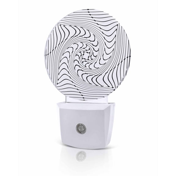 Night Lights Auto Sensor White Inverse Vortex Night Light Abstract Warped Waves Round Lamp Plug-in LED Nightlights Dusk to Dawn for Living Room Bedroom Bathroom Hallway Home Wall Decor