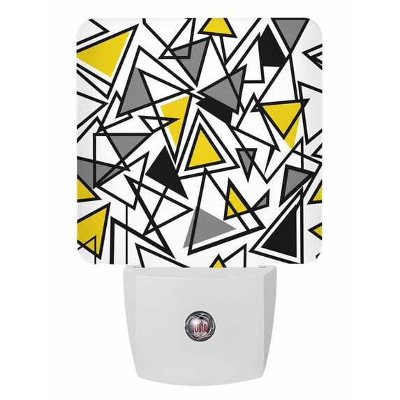 Night Lights Auto Sensor Yellow Grey Geometric Plug-in LED Nightlights Lamp Dusk to Dawn for Living Room, Bedroom, Bathroom, Hallway, Stairways Home Wall Decor, Triangle Modern Art Night Light
