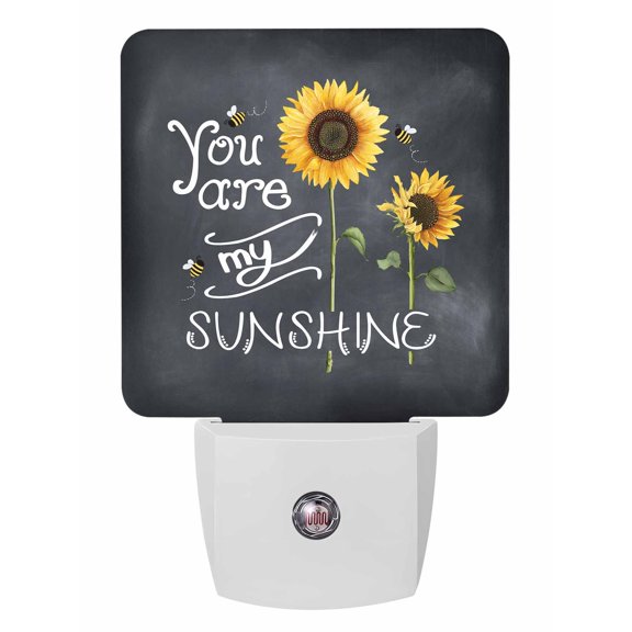 Night Lights Auto Sensor You Are My Sunshine Plug-in LED Nightlights Lamp Dusk to Dawn for Living Room, Bedroom, Bathroom, Hallway, Stairways Home Wall Decor, Bee Sunflower Dark Grey Night Light