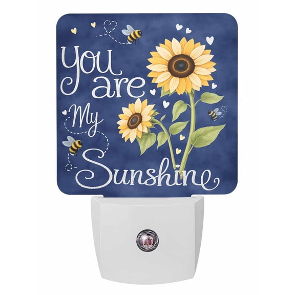 Night Lights Auto Sensor You Are My Sunshine Plug-in LED Nightlights Lamp Dusk to Dawn for Living Room, Bedroom, Bathroom, Hallway, Stairways Home Wall Decor, Sunflower Bee Navy Blue Night Light