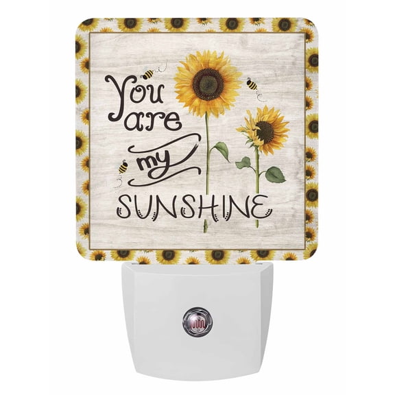 Night Lights Auto Sensor You Are My Sunshine Sunflower Plug-in LED Nightlights Lamp Dusk to Dawn for Living Room, Bedroom, Bathroom, Hallway, Stairways Home Wall Decor, Bees Wood Night Light