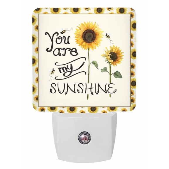 Night Lights Auto Sensor You Are My Sunshine Sunflower Plug-in LED Nightlights Lamp Dusk to Dawn for Living Room, Bedroom, Bathroom, Hallway, Stairways Home Wall Decor, Bees Yellow Night Light