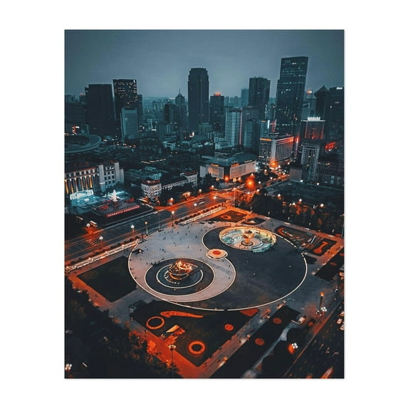 Night Lights of Chengdu’s Tianfu Square - Chengdu Sichuan China Photography Cityscape Skyline Nightlife Architecture Modern Art City Night Sky Unframed Wall Art Print 6 x 8 inches