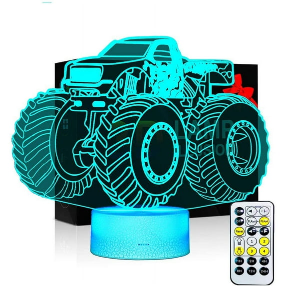 Night Lights for Kids Monster Truck 3D Night Light Bedside Lamp 7 Colors Changing with Remote Control and Timing Function Best Birthday Gifts for Boys Girls Kids Baby