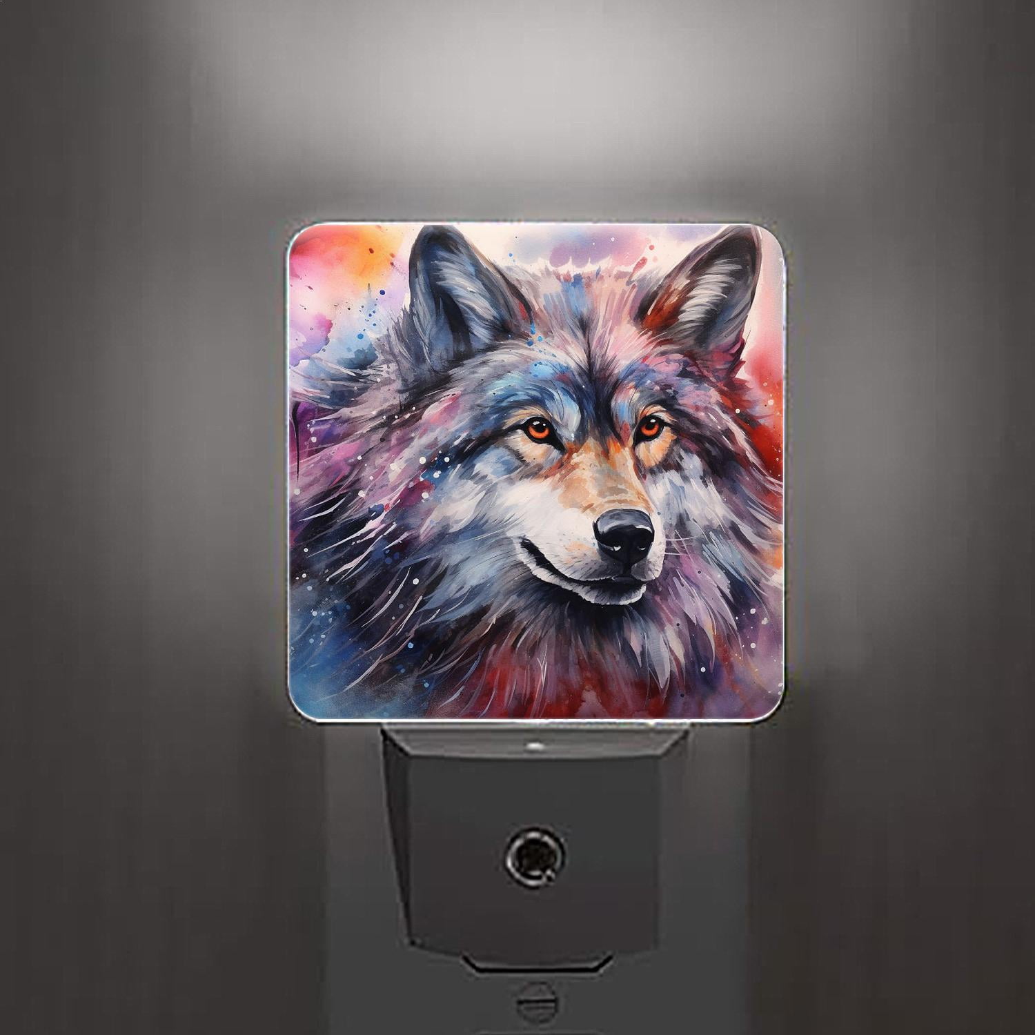 Night Lights Lamp With Dusk To Dawn Sensor, Wolf Galaxy Animal Print ...