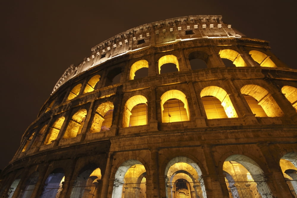 Night Lights Of The Colosseum Rome Lazio Italy Canvas Art - Trish Punch Design Pics (19 x 12)