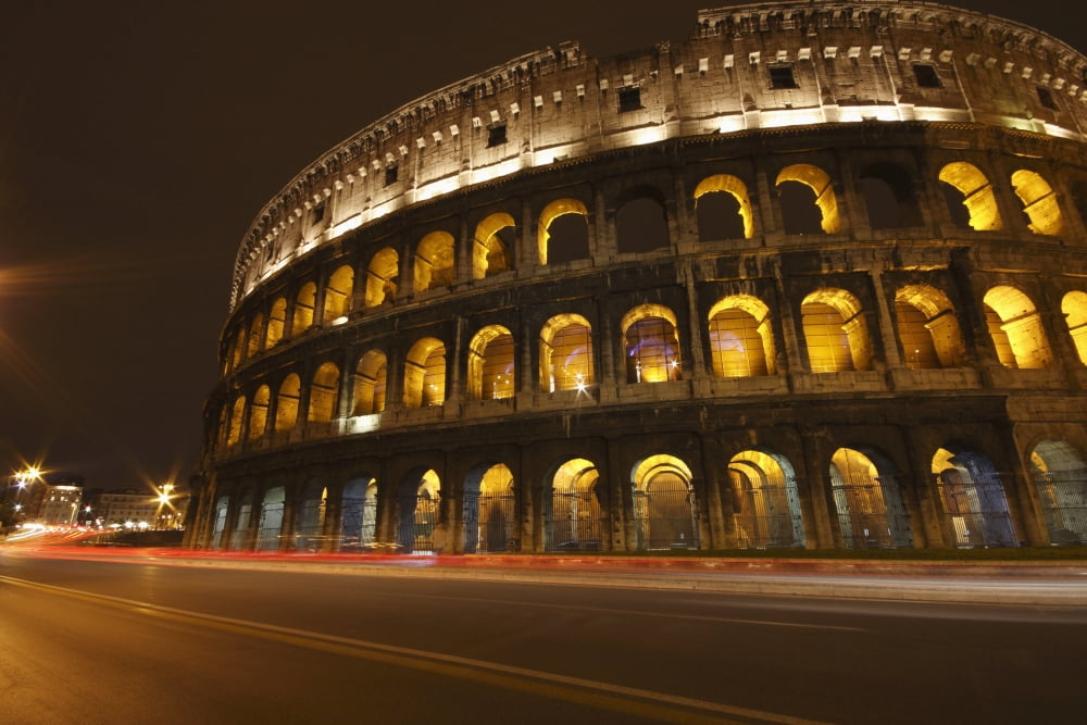 Night Lights Of The Colosseum Rome Lazio Italy Canvas Art - Trish Punch Design Pics (38 x 24)