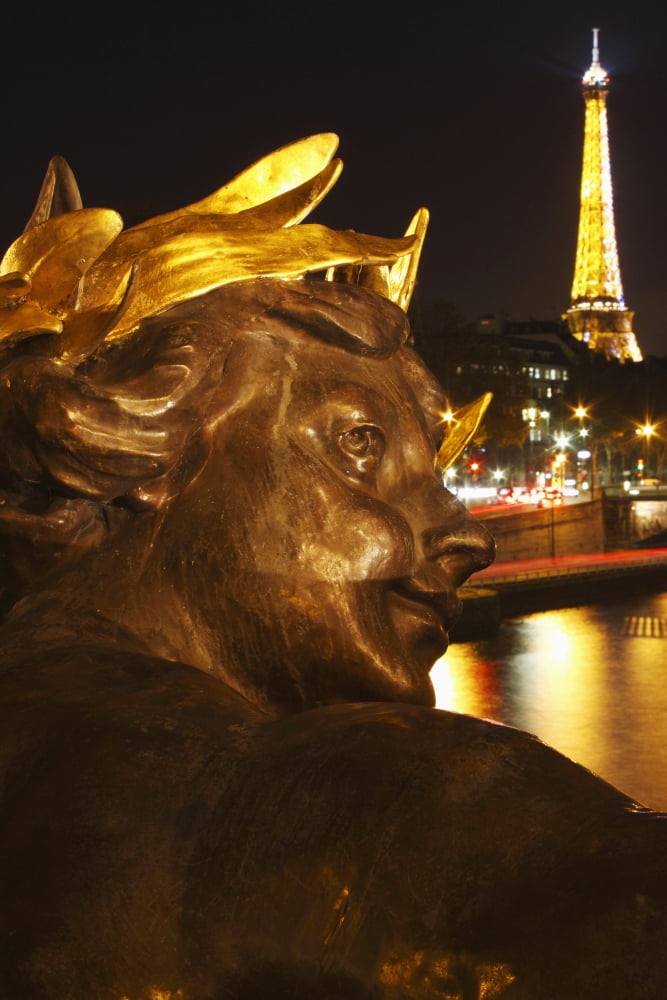 Night Lights Of The Eiffel Tower And The River Seine As Seen From The Pont Alexandre Ii Paris France Canvas Art - Trish Punch Design Pics (24 x 38)