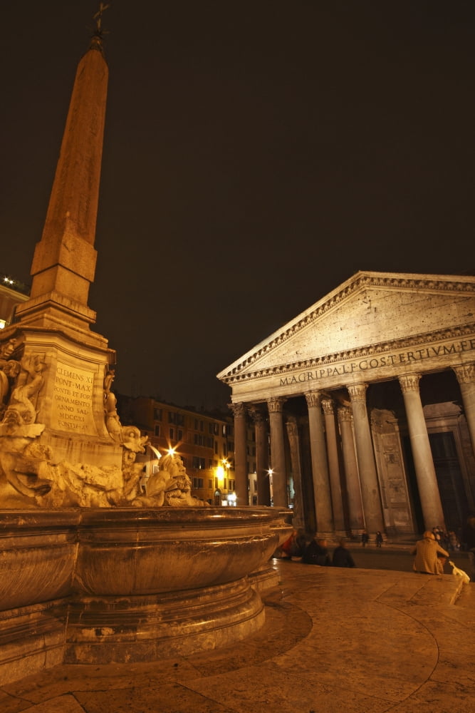 Night Lights Of The Pantheon In Piazza Della Rotunda Rome Lazio Italy Canvas Art - Trish Punch  Design Pics (24 x 38)