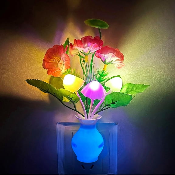 Night Lights Plug Into Wall [1 Pack], Color Changing Night Light for Kids Adult, 7-Color Wall Flower Lamps with Sensor for Bathroom Decor, Children Room, Gift