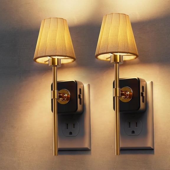 Night Lights Plug into Wall, 2 Pack Pleated Fabric Cover Night Light, Dusk to Dawn Sensor Vinta Nightlight, 0-100LM Dimmable, for Bedroom Living Room Hallway