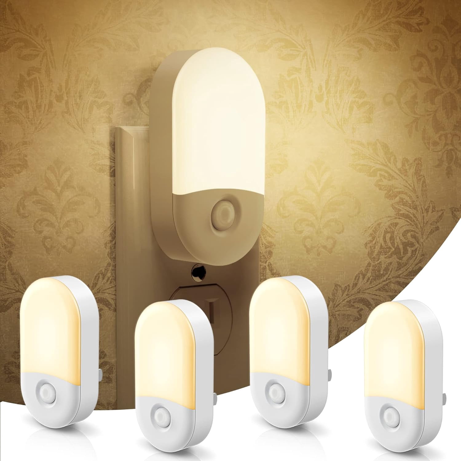 Night Lights Plug into Wall, [4 Pack] LED Night Light with Light Sensors, 30/60LM Nightlights for Kids Room, Soft White 3000K, 0.6W Automatic Plug in Wall Light for Bedroom, Hallway