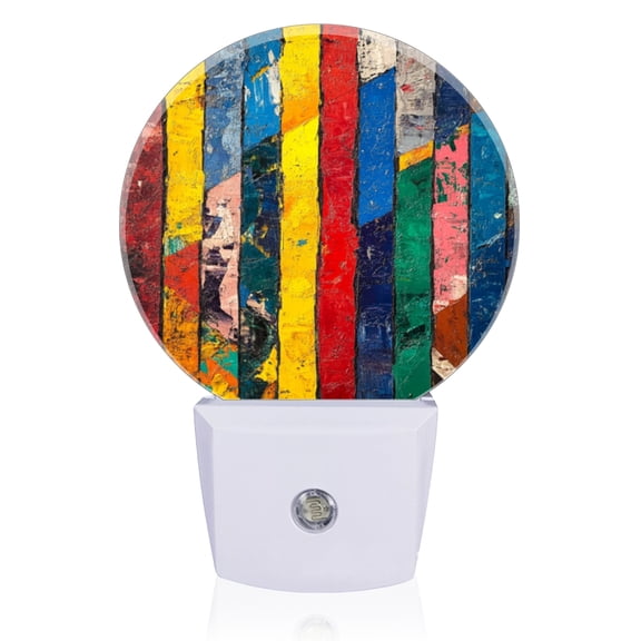 Light Sensor of LED Night Light, Abstract Painting With Vertical Lines In Multicolor Night Light Plug Into Wall for Kids Room, Bedroom, Bathroom, Kitchen