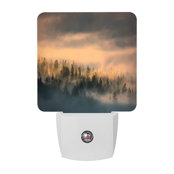 Night Lights Plug into Wall, Abstract Pine Trees LED Night Light with Dusk to Dawn Sensor, Amber Forest Fogged Mist Modern Zen Decorative Nightlight for Hallway Bathroom Kitchen